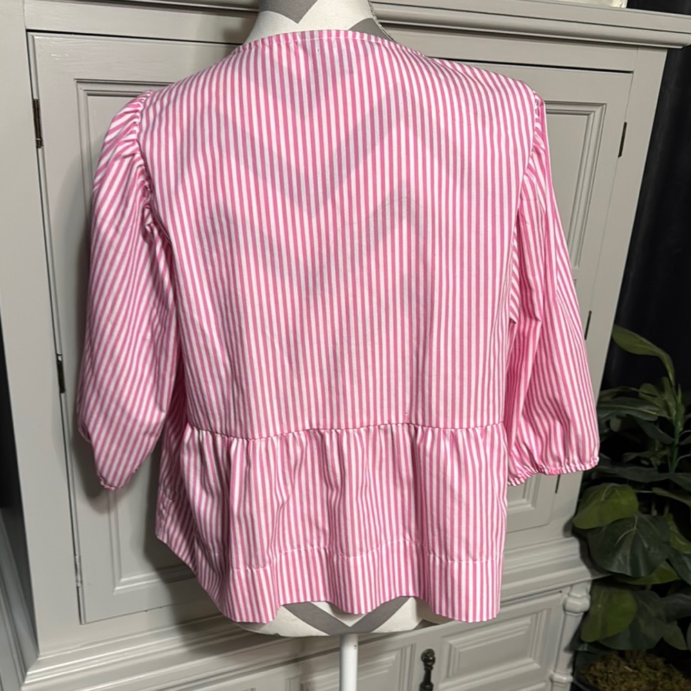 Velvet Heart Pink & White Striped Bow Blouse Size Large - Picture 7 of 13